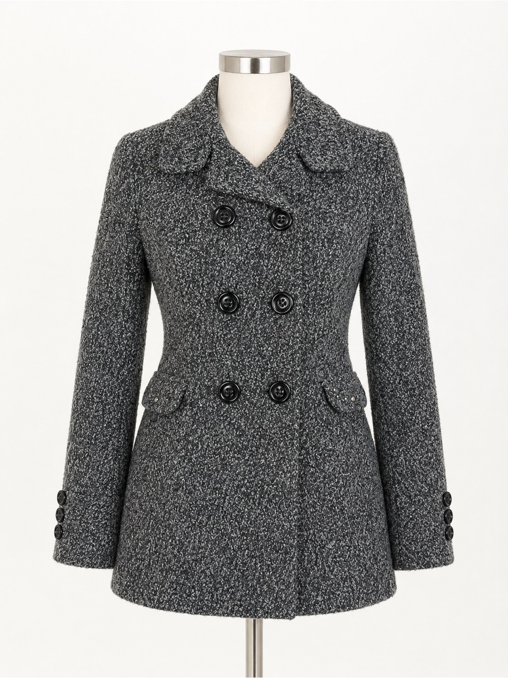 Giacca Italy & Co Gray Wool Blend Double Breasted Peacoat L